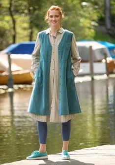 Woven jumper dress in organic cotton - verona green