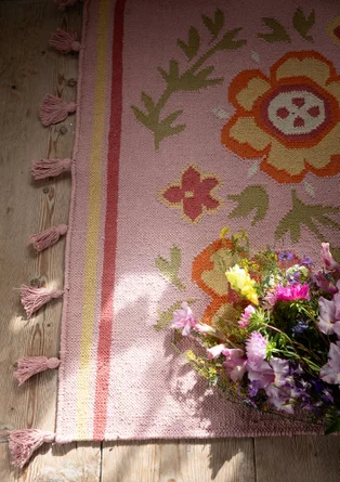 Kelim „Petals“ aus Bio-Baumwolle - aschrosa