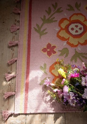 Kelim „Petals“ aus Bio-Baumwolle - aschrosa