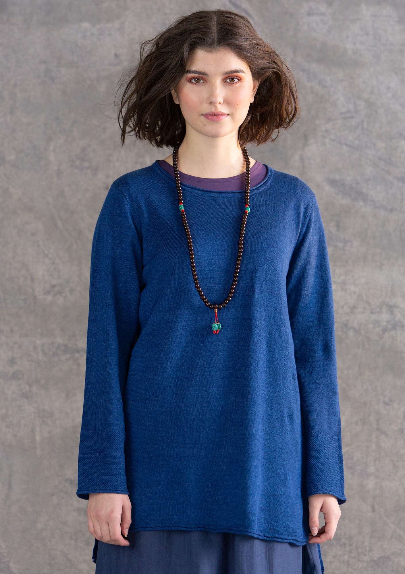 Tunic in a recycled linen knit fabric indigo blue thumbnail