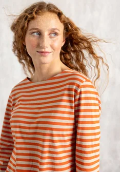 Striped essential top in organic cotton - rosehip/dark natural