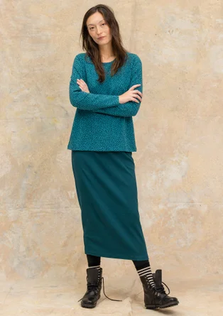 “Ebba” dotted/solid-colour cotton/elastane jersey top - dark jade/patterned