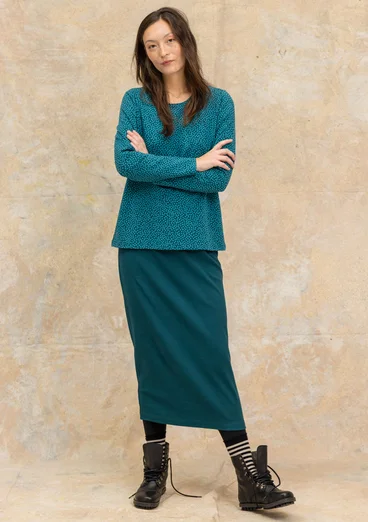 “Ebba” dotted/solid-colour cotton/elastane jersey top - dark jade/patterned