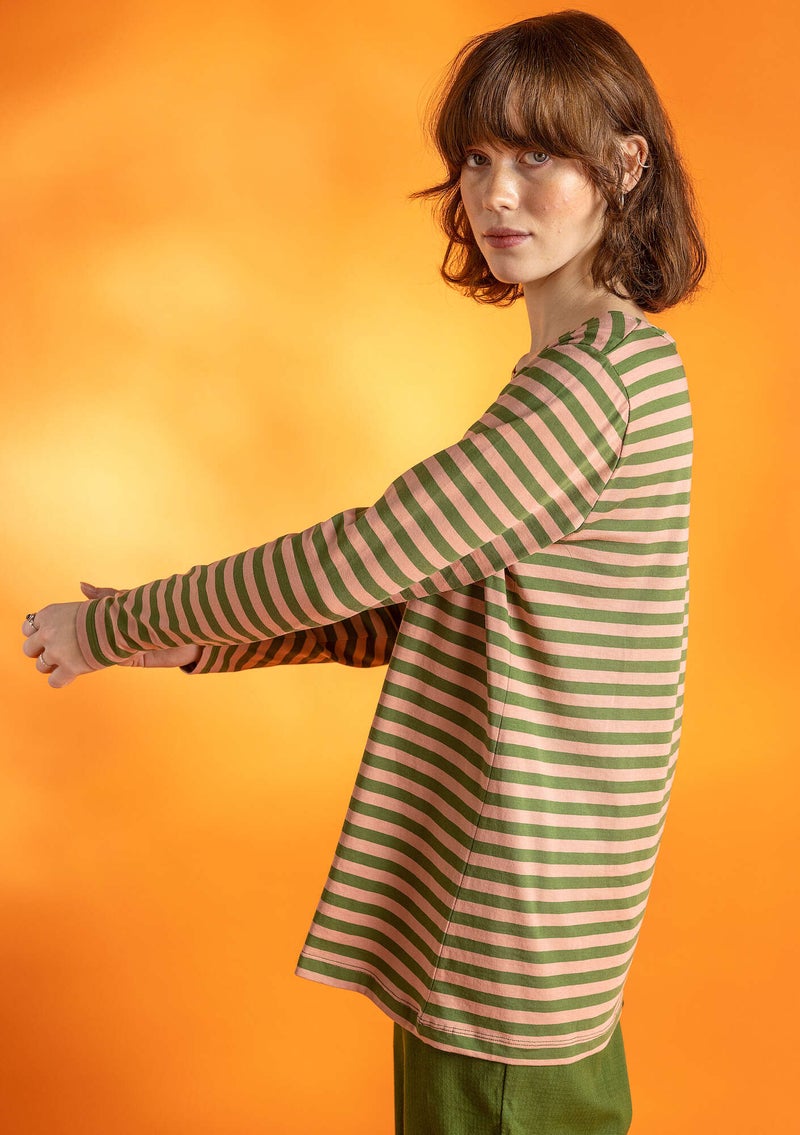 Organic cotton striped essential sweater ash pink/grass green