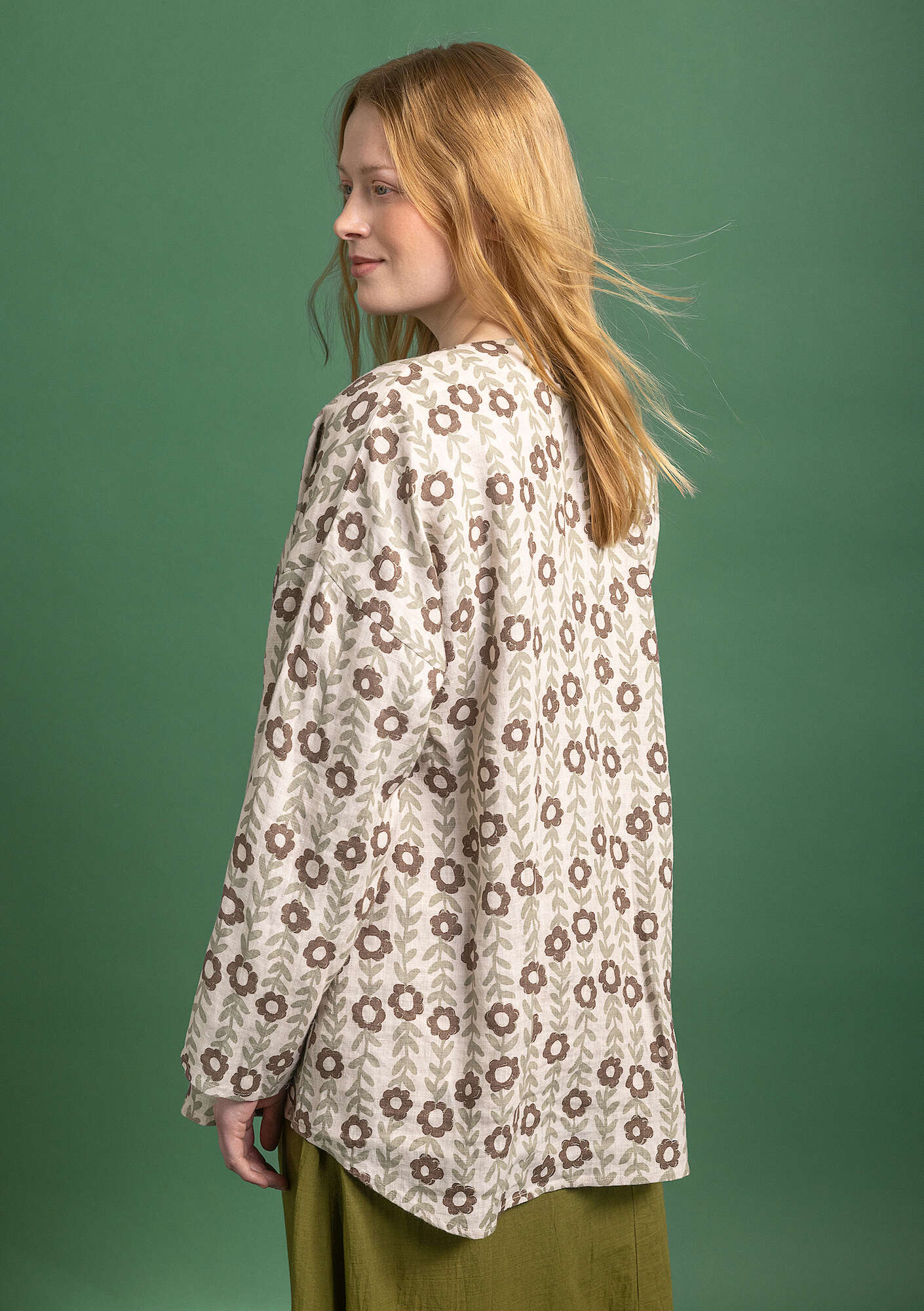 “Jasmine” woven linen blouse natural/patterned