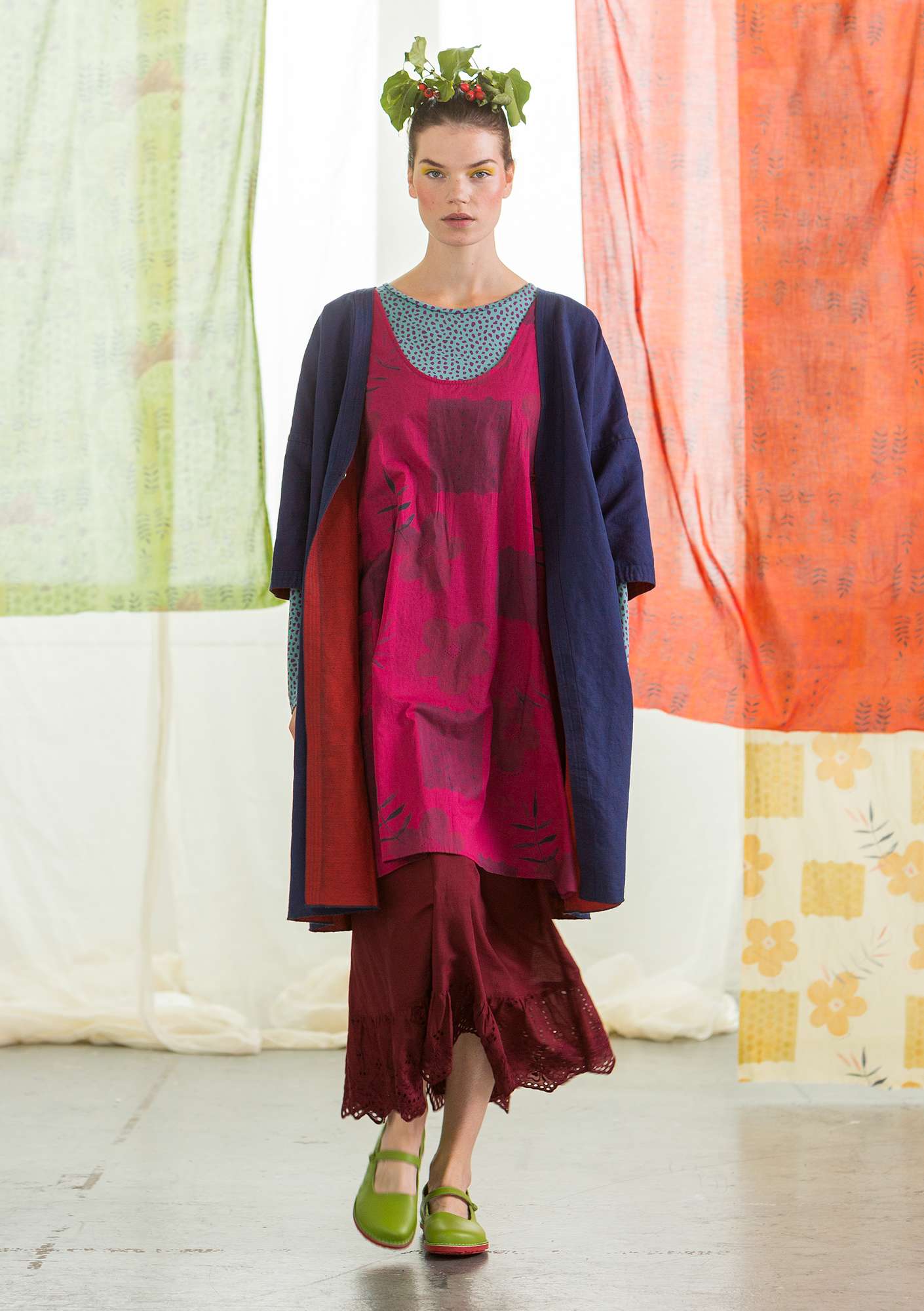 Vändbar kimono ”Twin” i lin/ekologisk bomull röd curry thumbnail