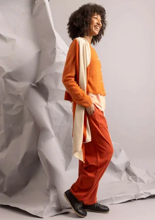 Gilet sans manches "Ray" en maille de laine d'agneau mélangée - orange brûlée/sable clair