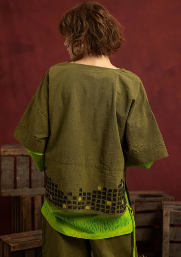 “Fields” organic cotton embroidered blouse - dark olive