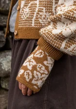 Geblümte Handstulpen „Hildur“ aus Wolle - messing-melange