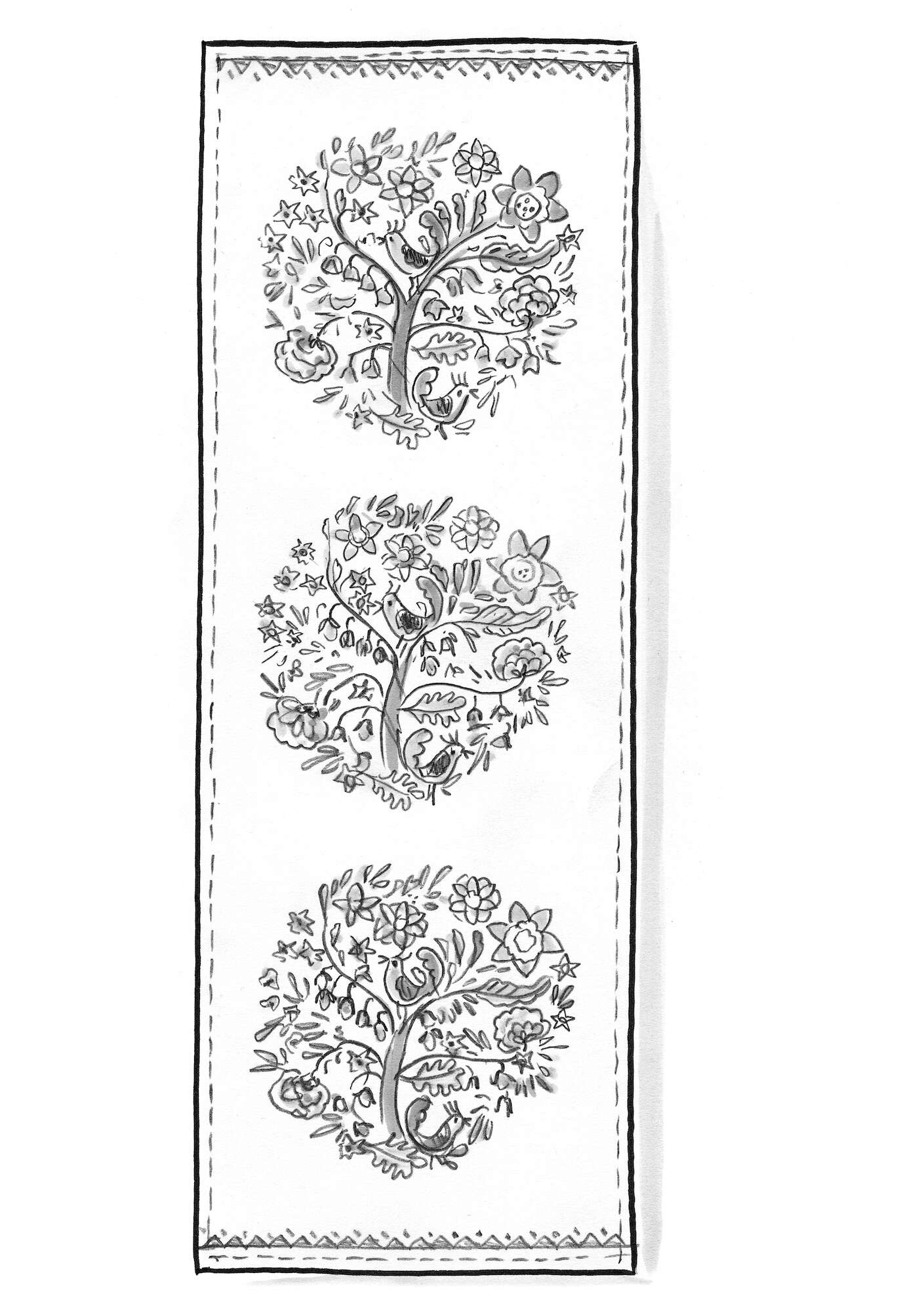 Chemin de table  Tree of life  en lin/coton