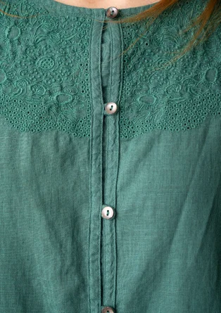 “Amisha” embroidered dress in a woven blend of organic cotton and linen - artemisia