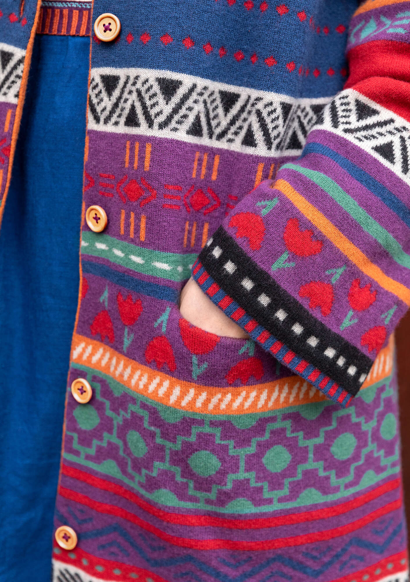 “Mexico” knit coat in felted wool dark hydrangea