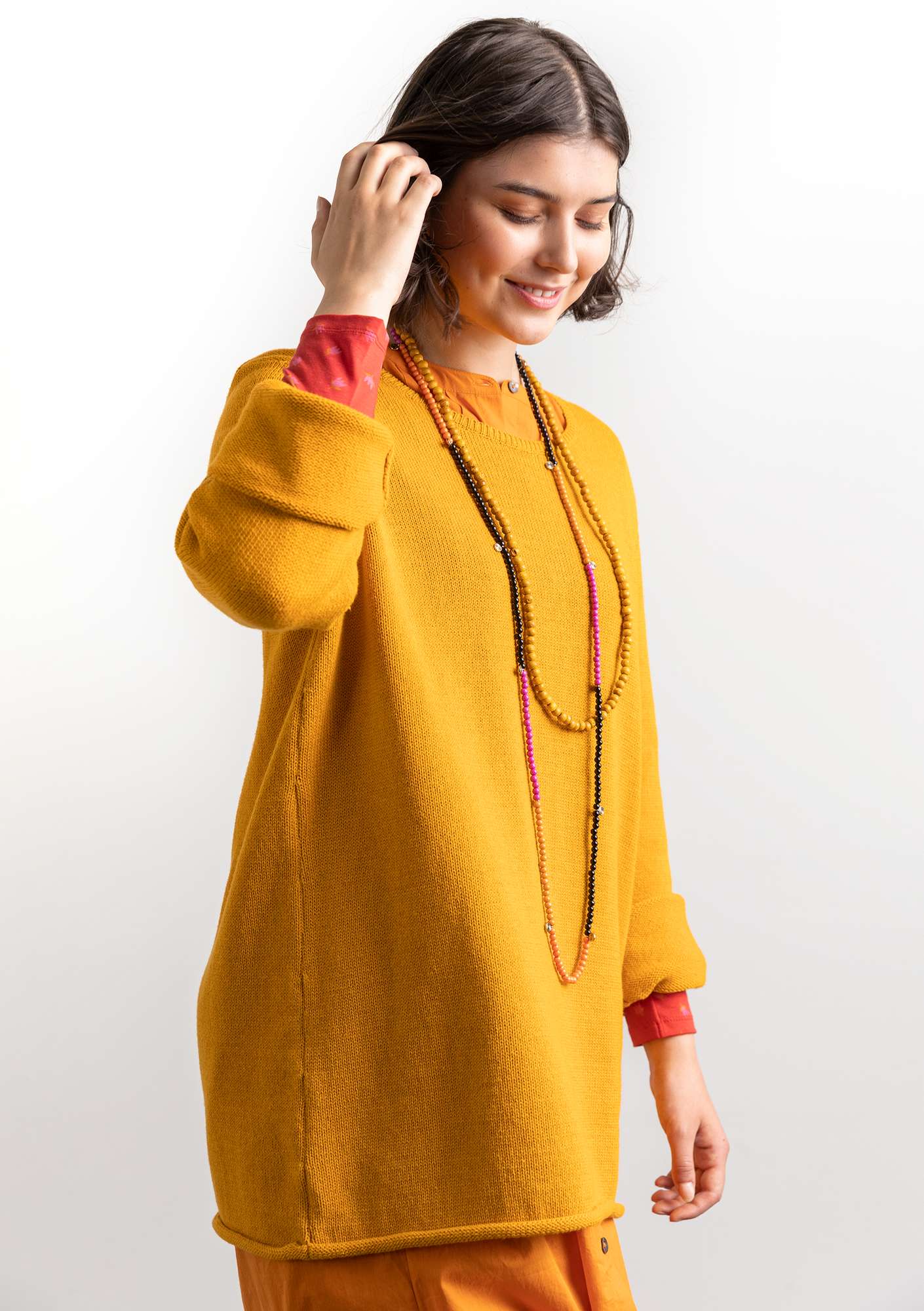 FAVOURITE “Adena” long-sleeved recycled cotton top gold ochre thumbnail