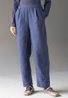 Garment-washed woven linen trousers - ink blue