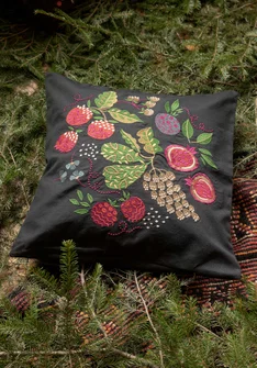 “Fruits” cushion cover in organic cotton - dark ash grey