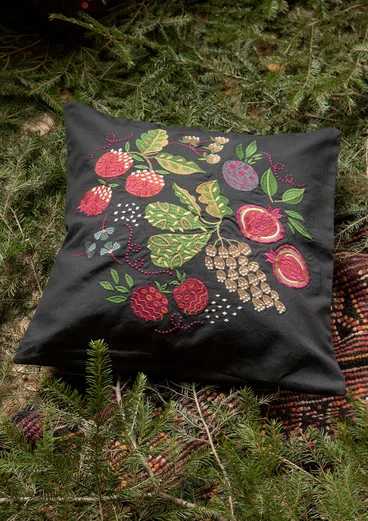 “Fruits” cushion cover in organic cotton - dark ash grey