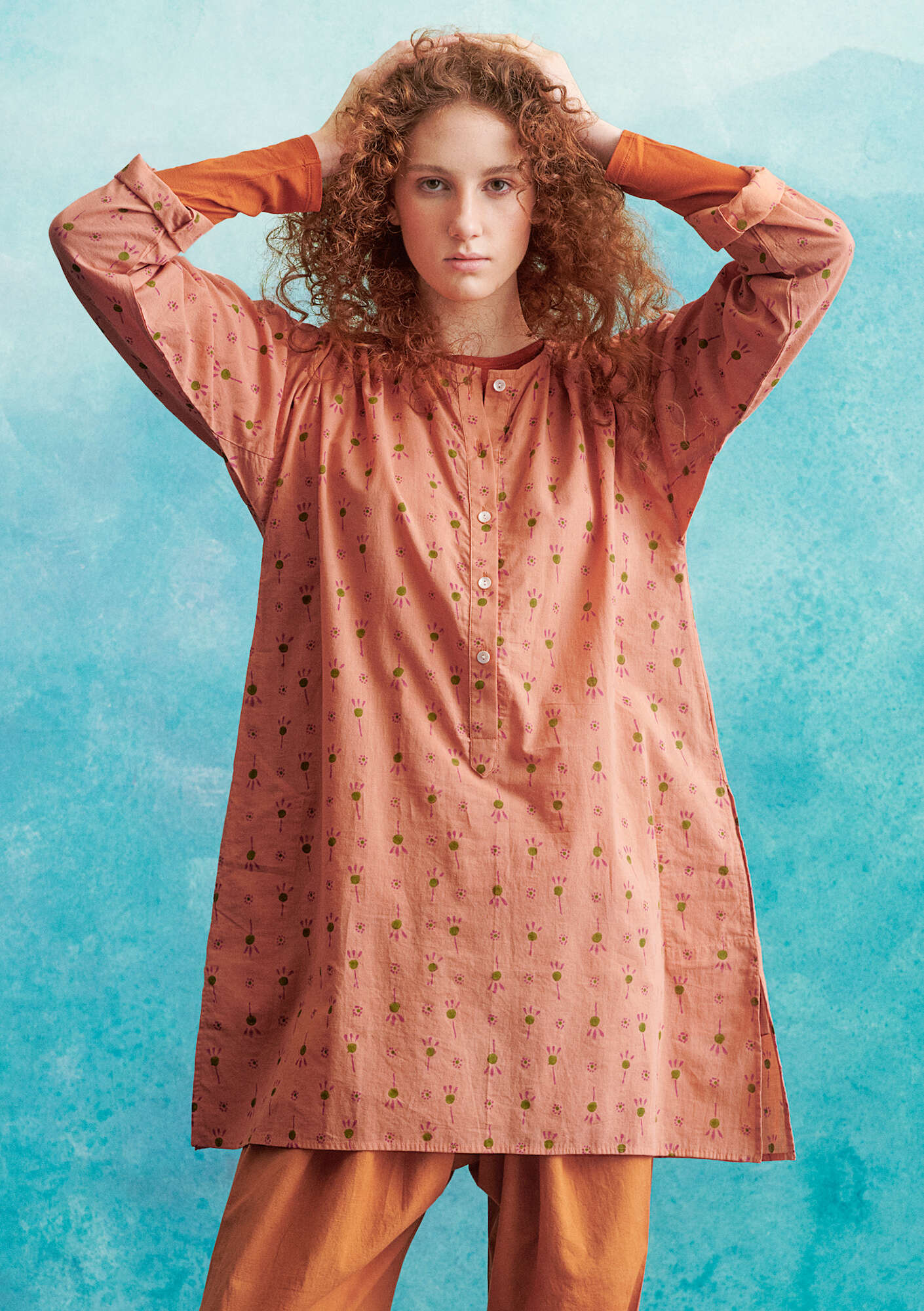“Indra” woven organic cotton tunic madder red thumbnail