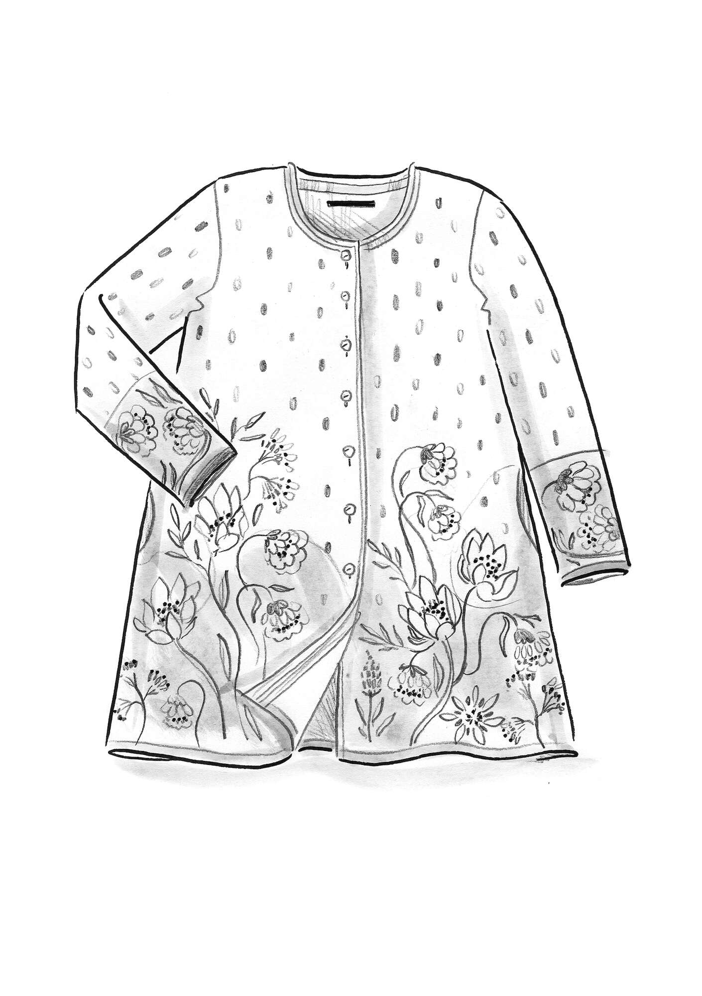 “Fire Lily” longline cardigan in organic cotton dark peony