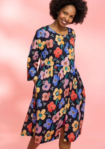 Geblümtes Kleid „Aquarelle“ aus Bio-Baumwolle - schwarz