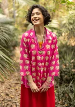 Mönstrad blus "Elephant" i ekologisk bomull - hibiskus