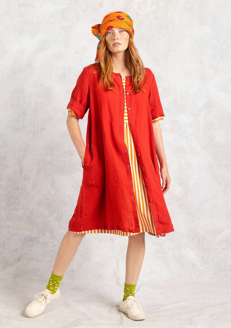 “Ester” woven linen dress parrot red