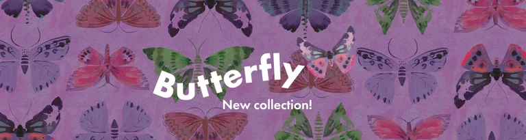 A video with a purple background with watercolour butterflies in different colours. Three of the butterflies are flying across the picture.