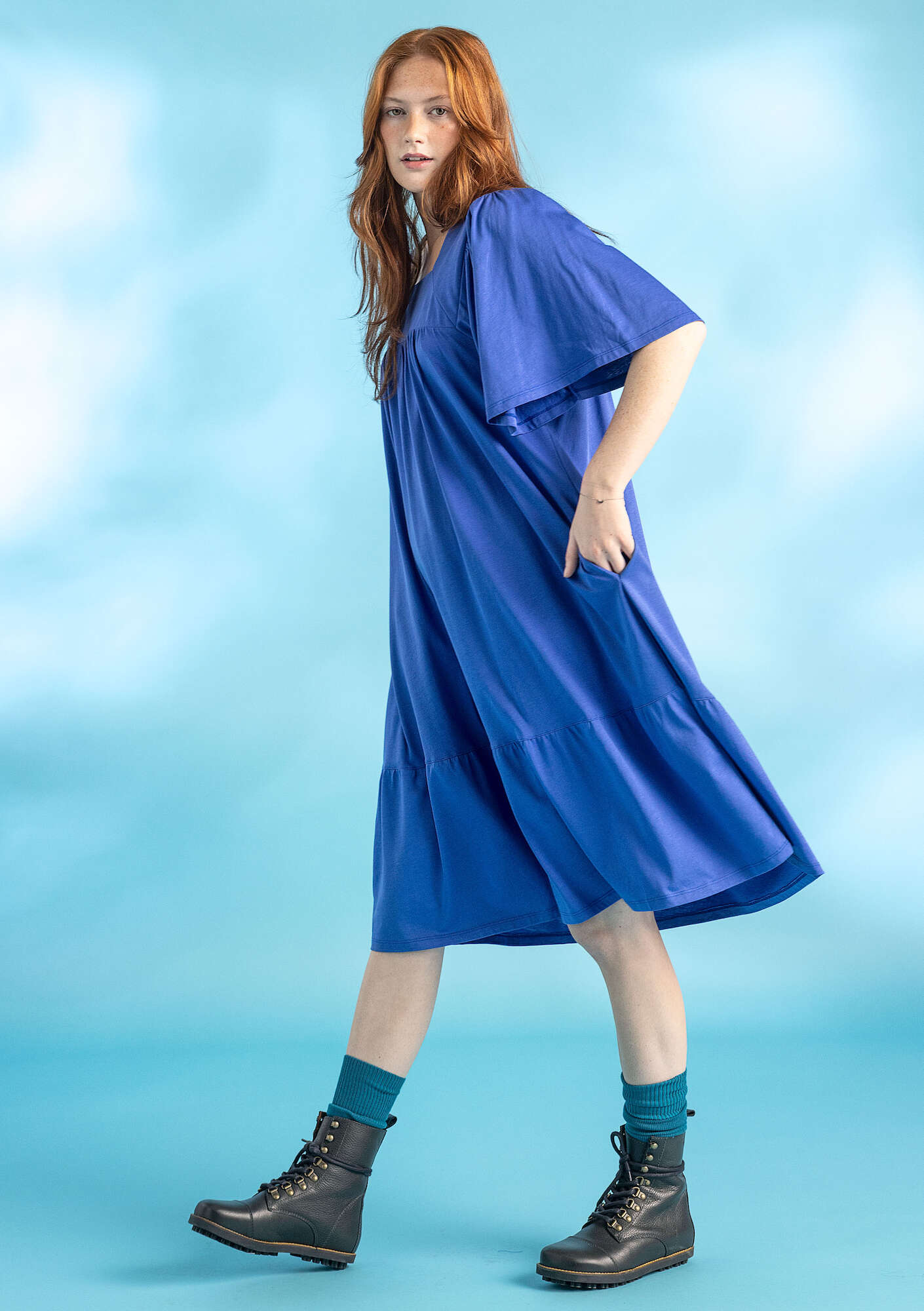 Cotton/modal jersey dress brilliant blue