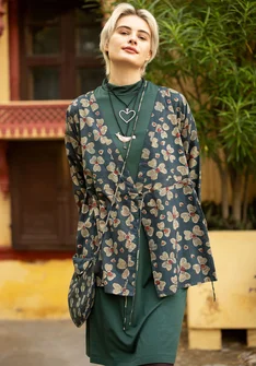 Blouse croisée "Bloom" en coton biologique - indigo foncé