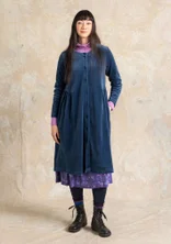 Button-through, organic cotton/recycled polyester velour dress - Pacific blue