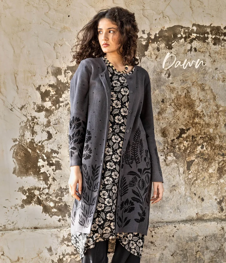 “Dawn” long cardigan in ramie/recycled cotton