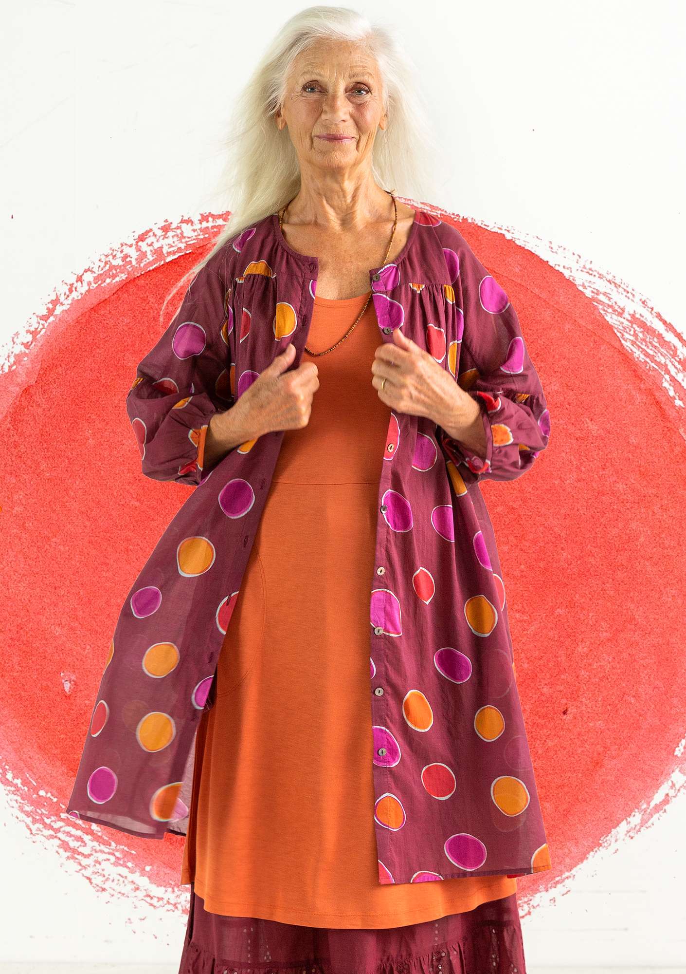 Kleid „Billie“ aus Öko-/Recycling-Baumwolle weinrot-bedruckt thumbnail