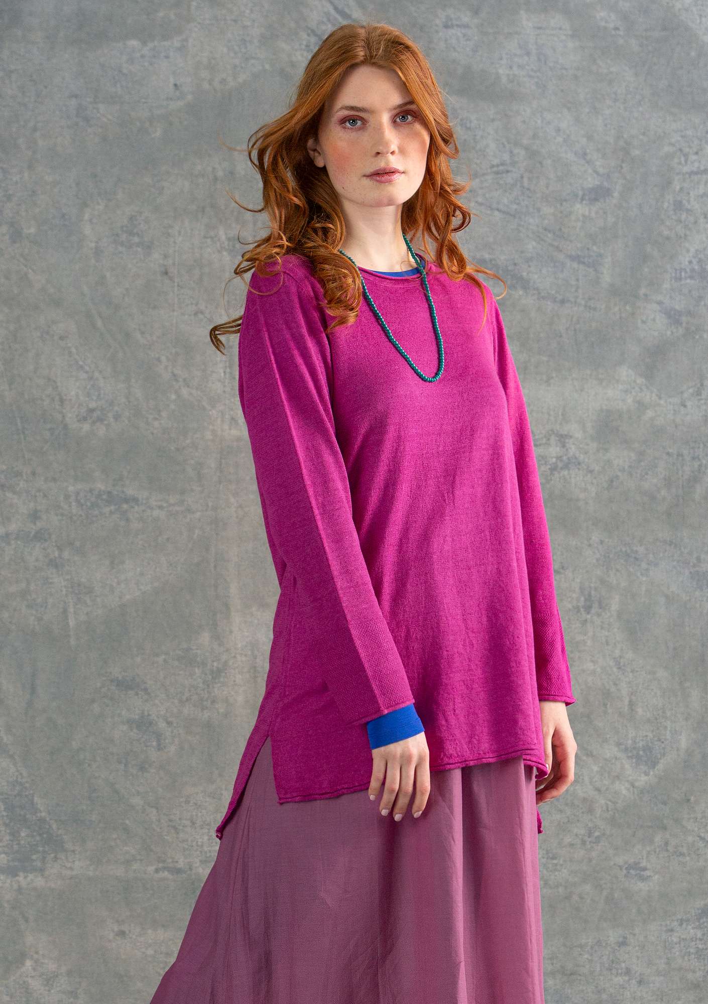 Tunic in a recycled linen knit fabric cochineal thumbnail