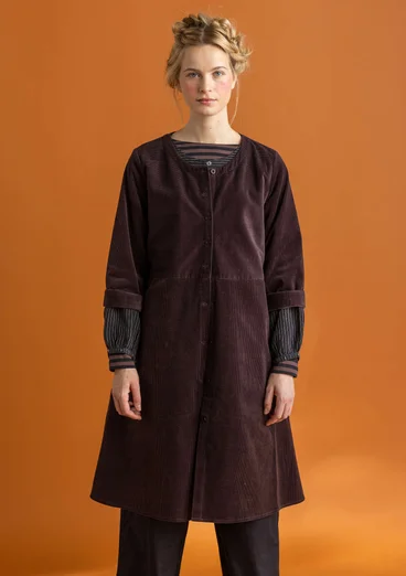 Corduroy dress in organic cotton/spandex - dark aubergine