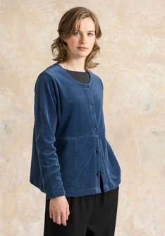 Gilet uni en velours de coton biologique/polyester recyclé - bleu Pacifique