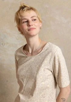“Theia” jersey top in organic cotton/spandex - natural/patterned
