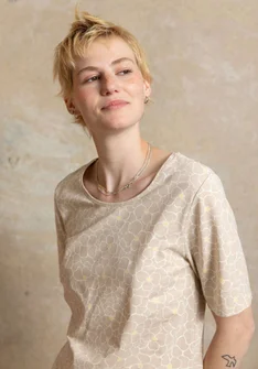 “Theia” jersey top in organic cotton/spandex - natural/patterned