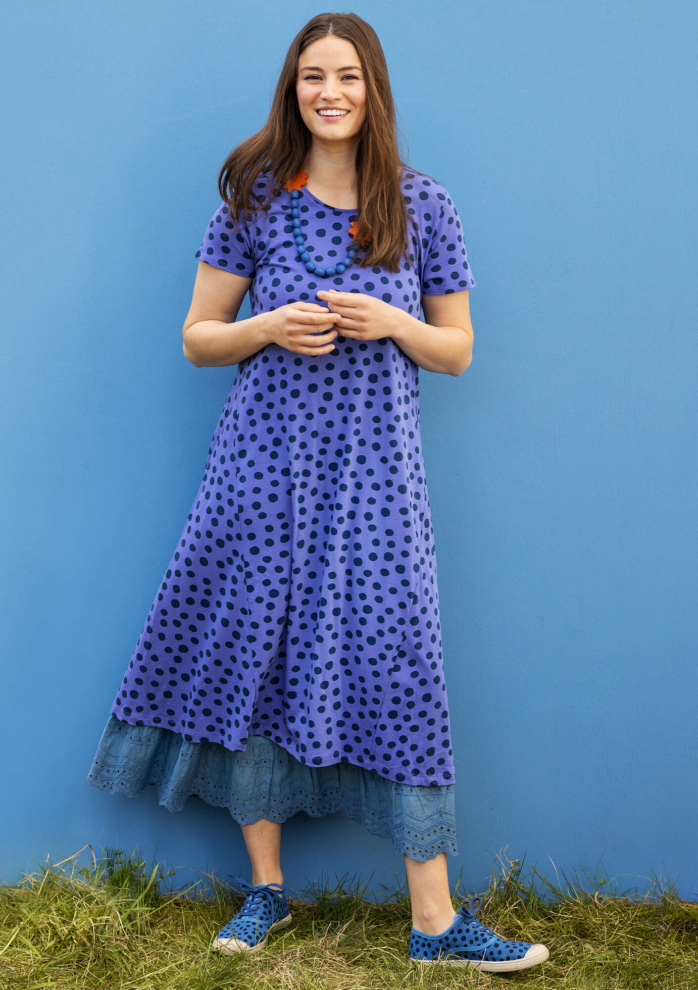 “Cordelia” organic cotton/modal jersey dress sky blue/patterned thumbnail