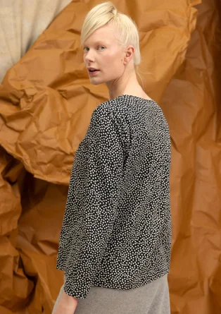 “Ebba” dotted/solid-colour cotton/elastane jersey top - black/patterned