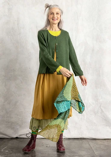 Cardigan in felted organic wool - forest green/melange