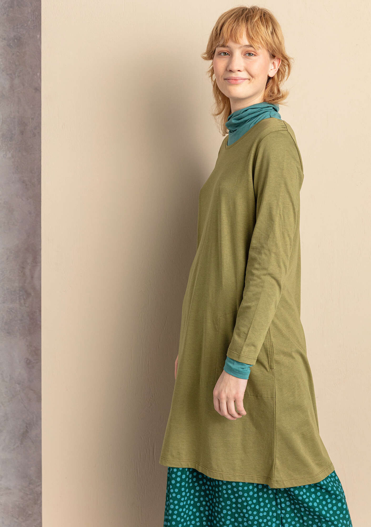 “Juliet” jersey tunic in organic cotton/modal cedar