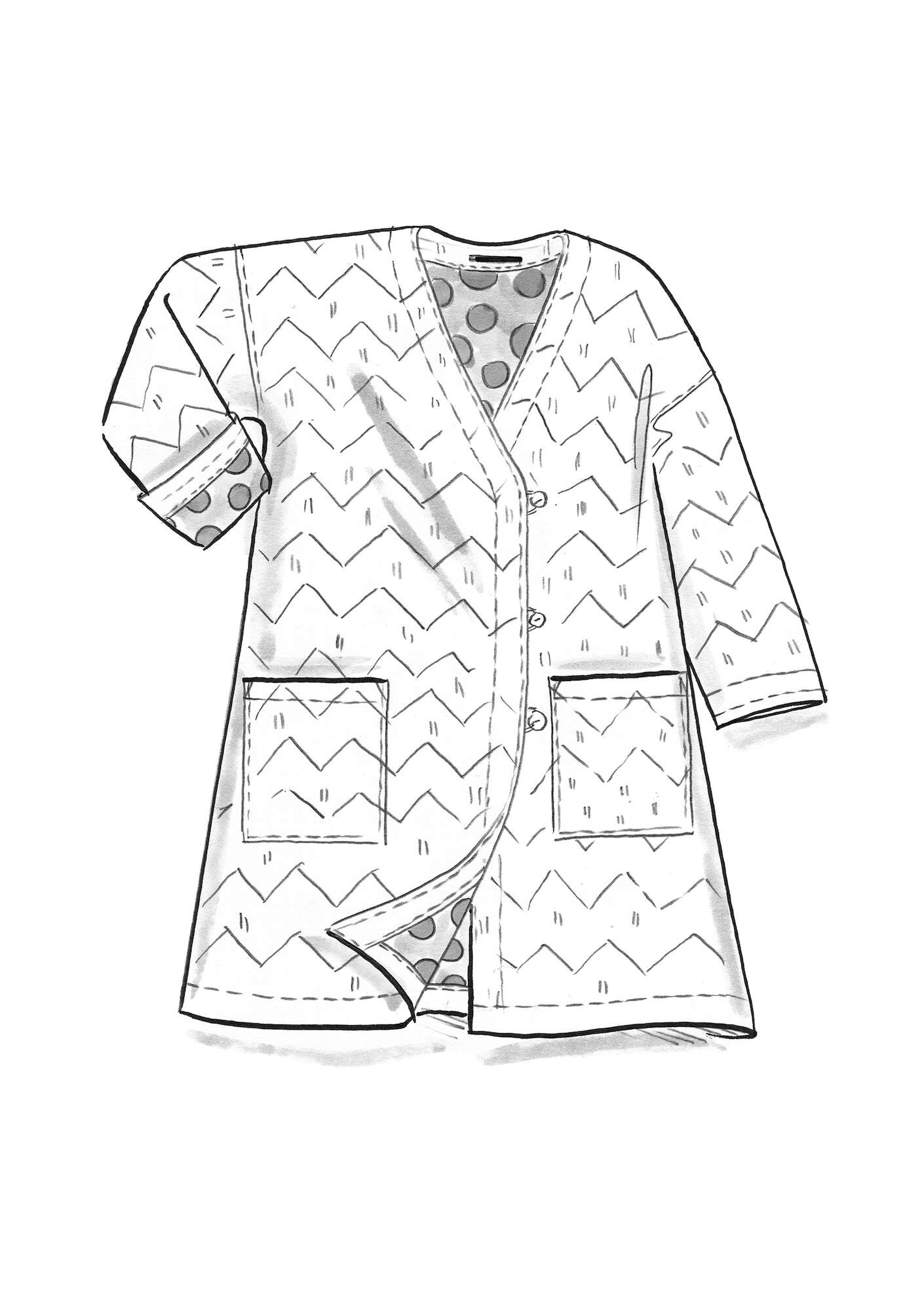Kviltad kappa  Kimono  i ekologisk bomull/lin järngrå