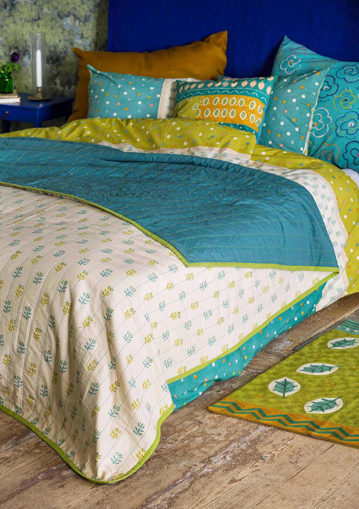“Chandra” block-print organic cotton bedspread for a double bed  artemisia thumbnail