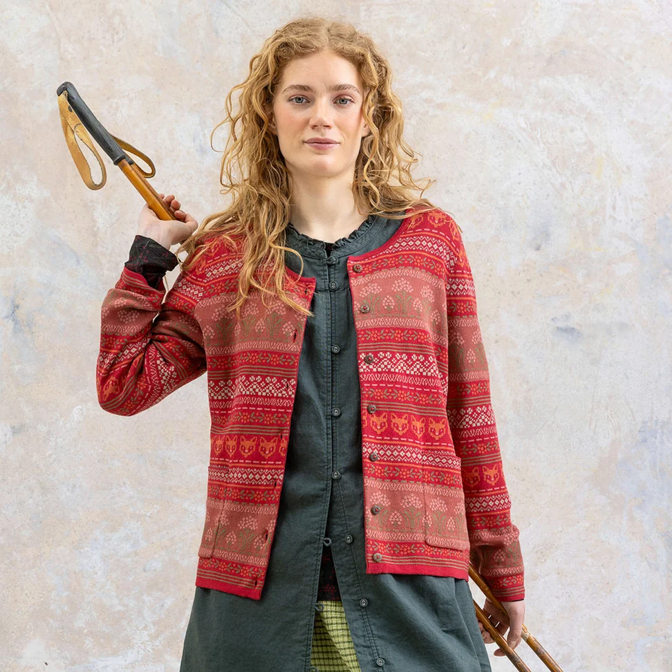 “Canwood” cardigan in organic/recycled cotton - cranberry