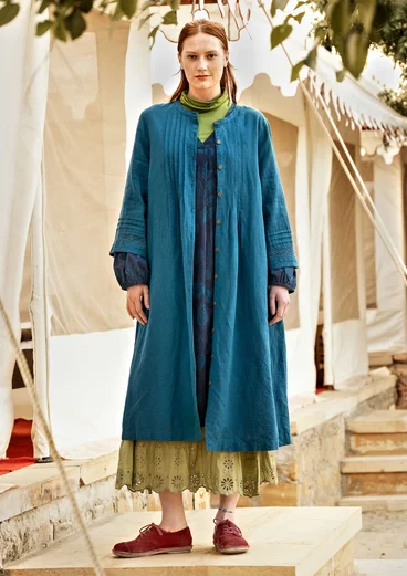 Webkleid „Sand“ aus Bio-Baumwolle/Leinen - petrol