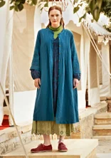 Robe "Sand" en tissu de coton biologique/lin - pétrole
