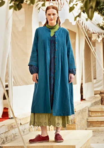 Webkleid „Sand“ aus Bio-Baumwolle/Leinen - petrol
