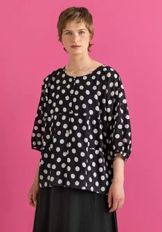 “Tindra” woven blouse in organic cotton - black/patterned