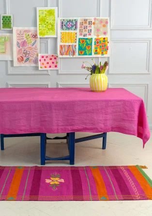 Washed linen tablecloth - peony