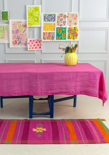 Washed linen tablecloth - peony