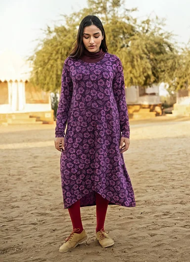 “Hibiscus” jersey dress in lyocell/spandex